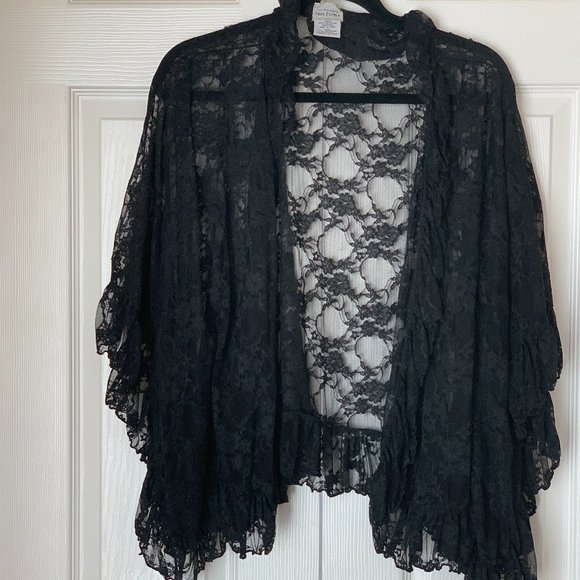 FREE PEOPLE Black Ruffled Lace Jacket Shrug Top Kimono - Picture 1 of 9